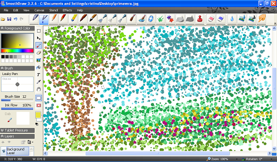 L'effetto puntinato ottenuto con lo strumento Leaky pen in SmoothDraw